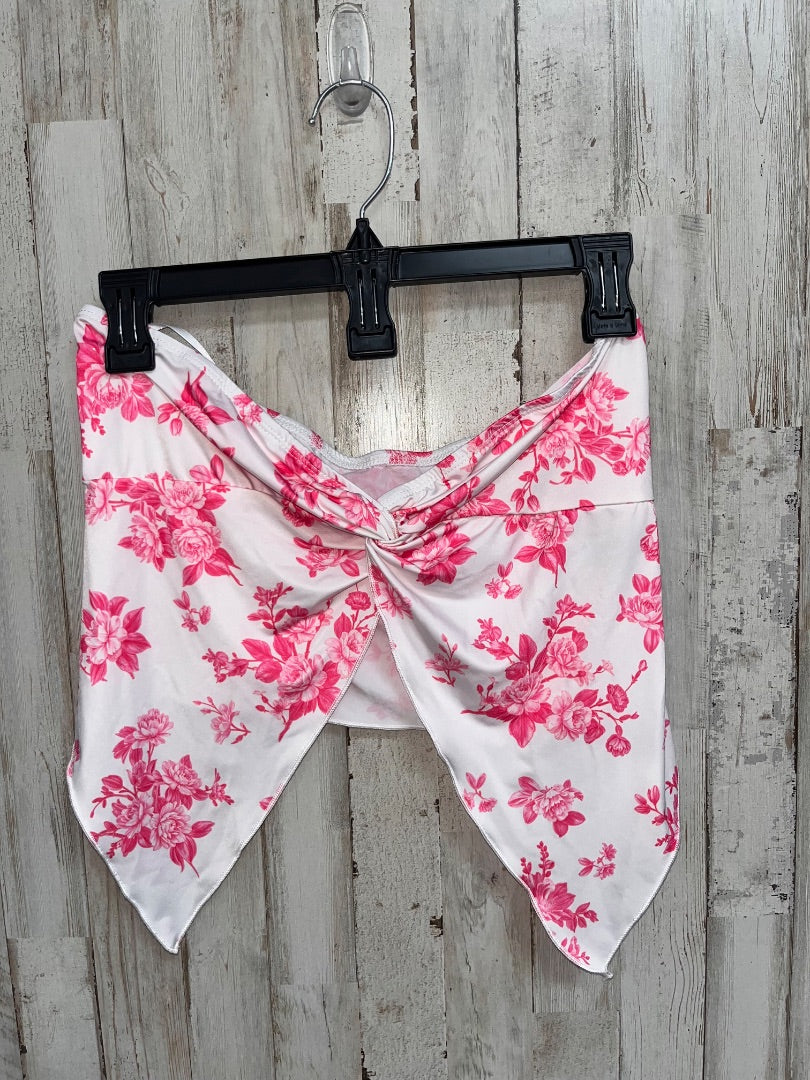 WHITE/PINK SHEIN FLORAL BANDEAU TWIST TOP, LADIES M