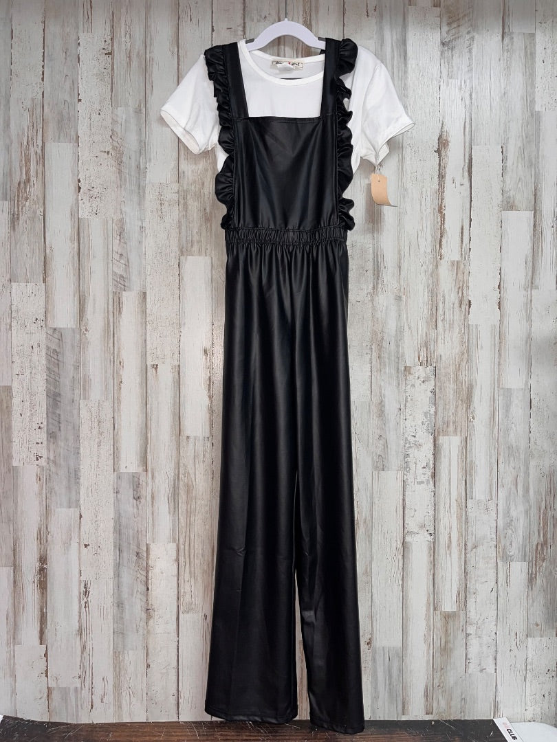 WHITE/BLACK DREAM GIRL FAUX LEATHER ROMPER/TEE, GIRL 7