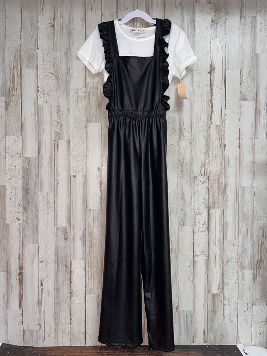WHITE/BLACK DREAM GIRL FAUX LEATHER ROMPER/TEE, GIRL 7