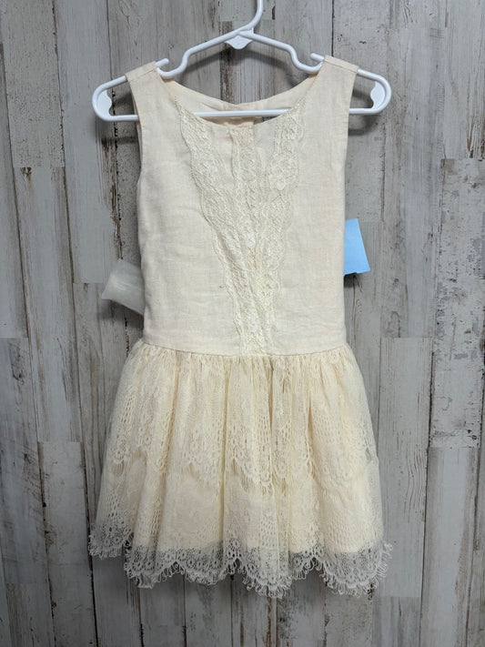 IVORY TAHARI LACE TRIM LINEN DRESS, GIRL 3T