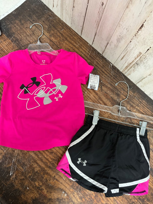 PINK/BLACK UNDER ARMOUR LOGO 2PC SET, GIRL 3T