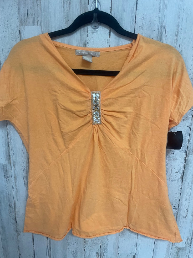 ORANGE SIGNATURE STUDIO SEQUIN EMBELLISHED RAW EDGE TEE, LADIES L