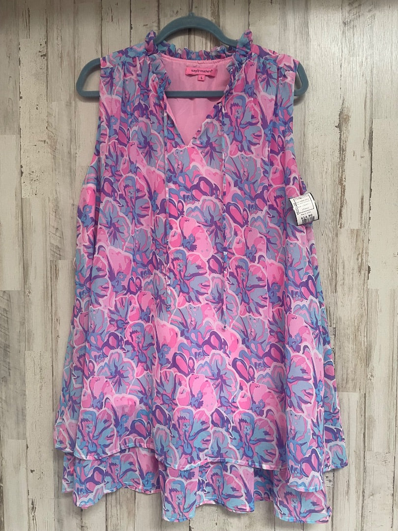 PINK/PURPLE SIMPLY SOUTHERN FLORAL PRINT SLEEVELESS DRESS, LADIES L