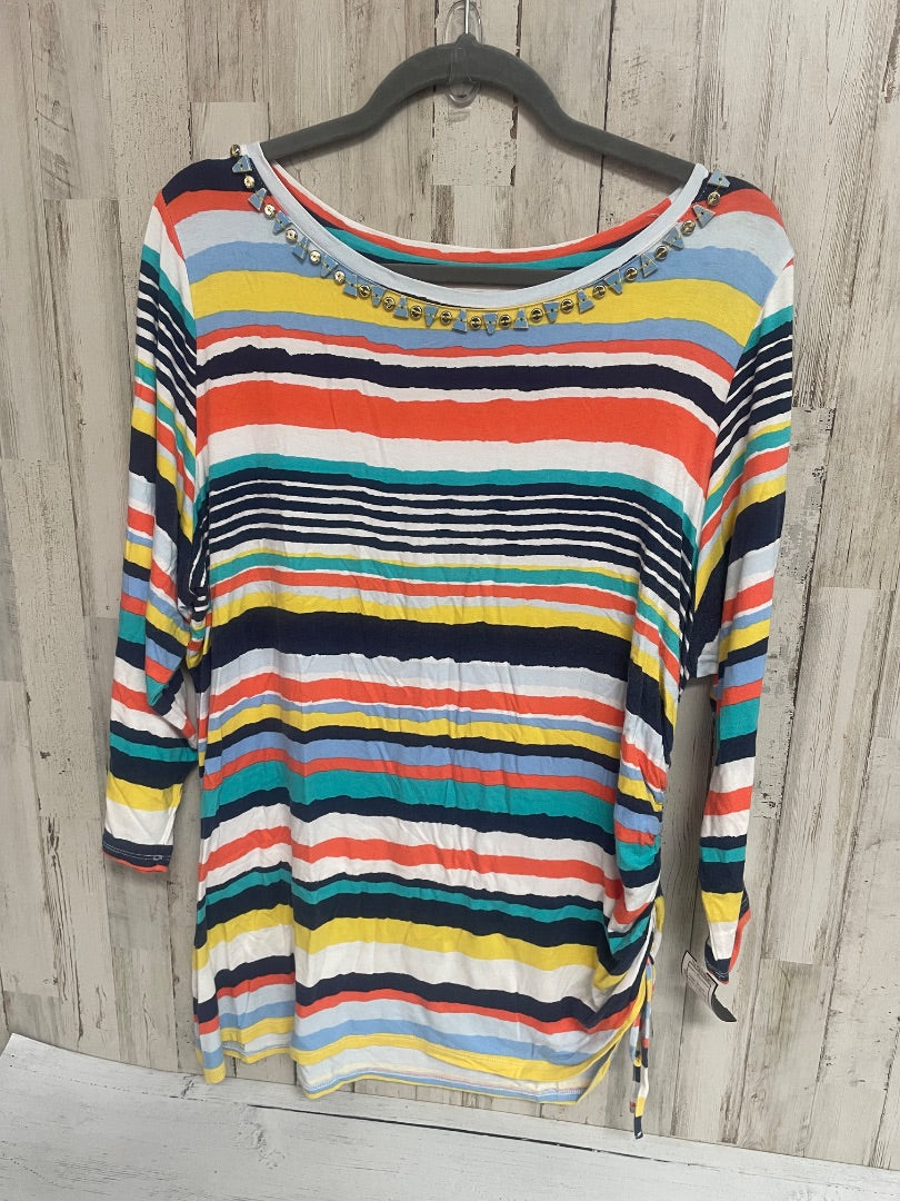MULTI RUBY RD EMBELLISHED COLLAR STRIPE TOP, LADIES XL