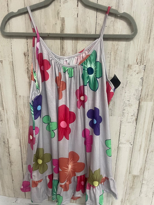 GREY  FLOWER PRINT RUFFLE TANK, LADIES XL