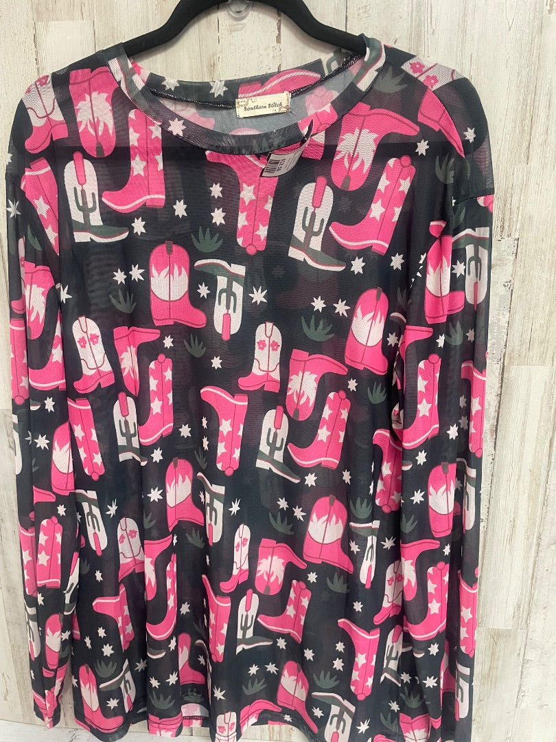 BLACK/PINK SOUTHERN STITCH SHEER COWGIRL BOOT LONG SLEEVE, LADIES XL