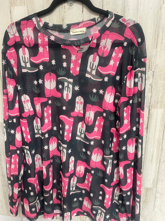 BLACK/PINK SOUTHERN STITCH SHEER COWGIRL BOOT LONG SLEEVE, LADIES XL