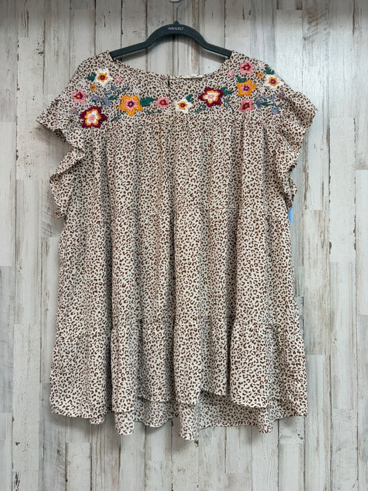 BEIGE ODDI LEOPARD EMBROIDERED TOP, LADIES 1X