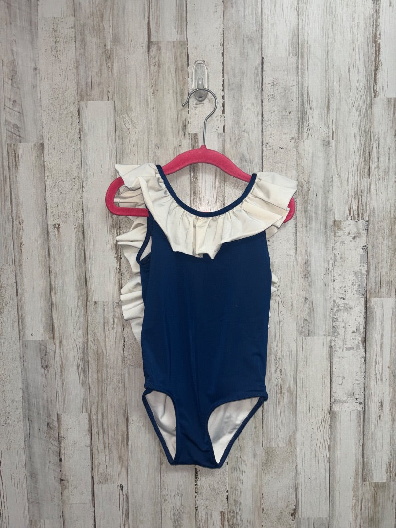 Navy busy bee smocks one piece bathing suit, Girl 5T