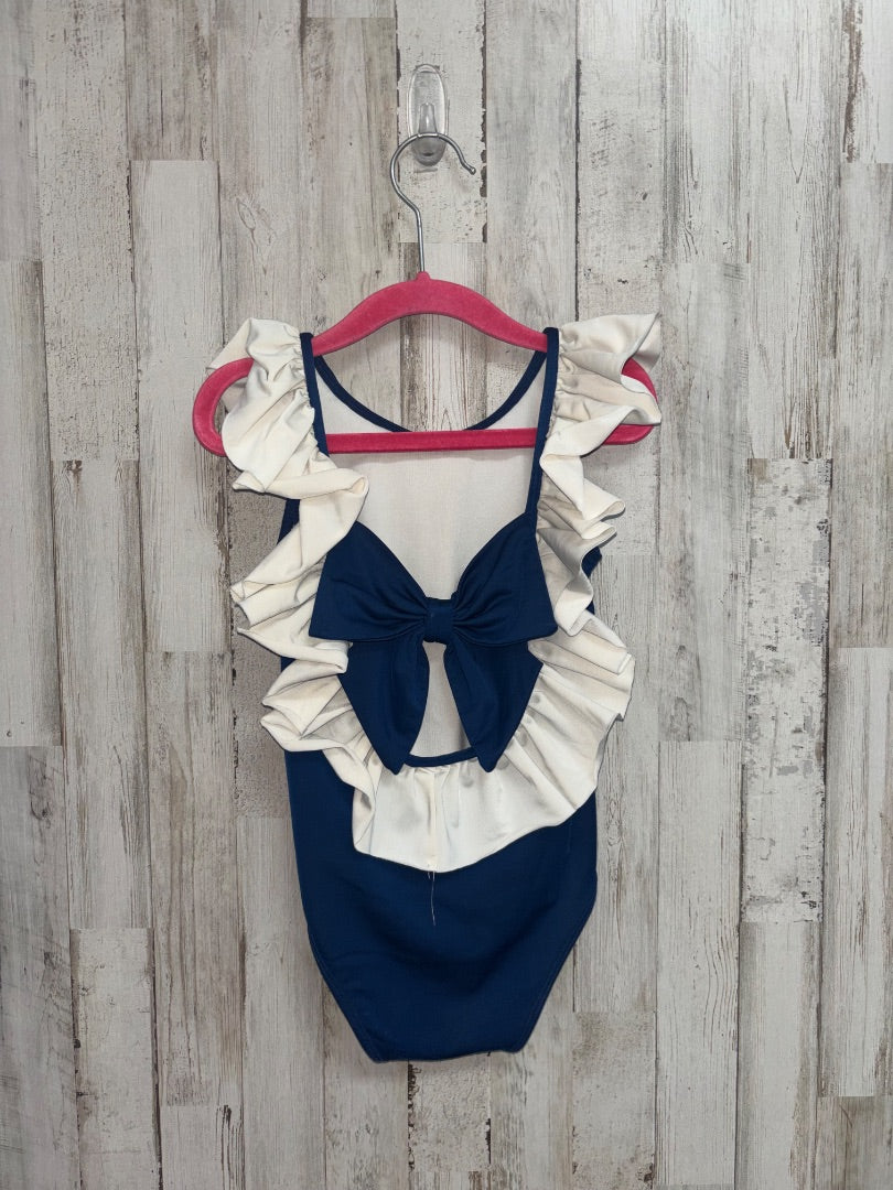Navy busy bee smocks one piece bathing suit, Girl 5T