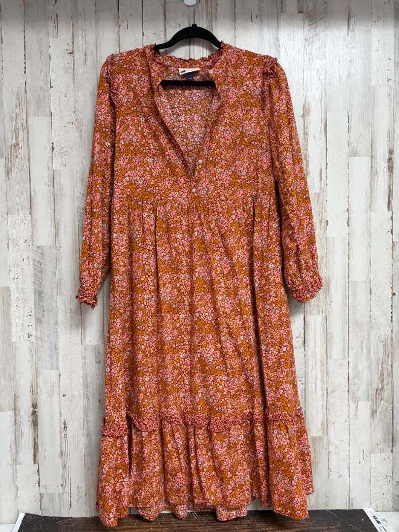 MAROON/ORANGE UNIVERSAL THREADS FLORAL BUTTON DRESS, LADIES S