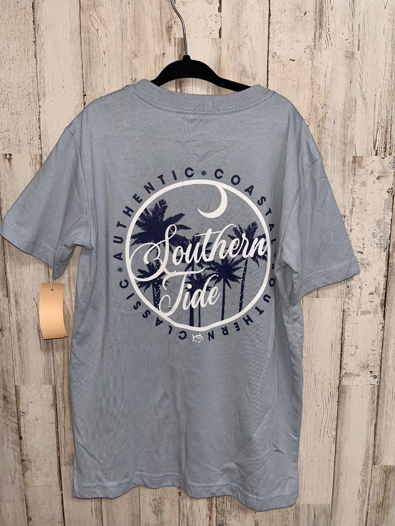 BLUE SOUTHERN TIDE PALM TREE LOGO TEE, BOY 6/7