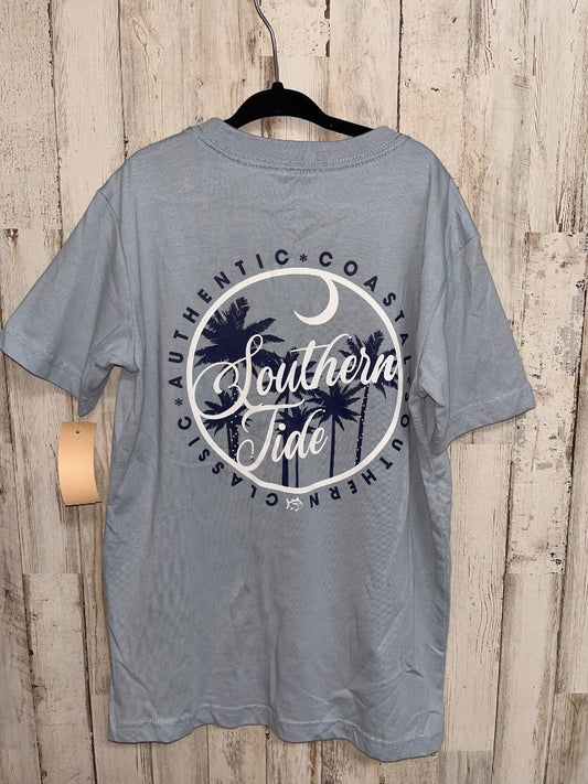 BLUE SOUTHERN TIDE PALM TREE LOGO TEE, BOY 6/7