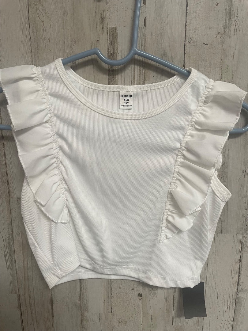 WHITE SHEIN RUFFLE TANK, GIRLS 10