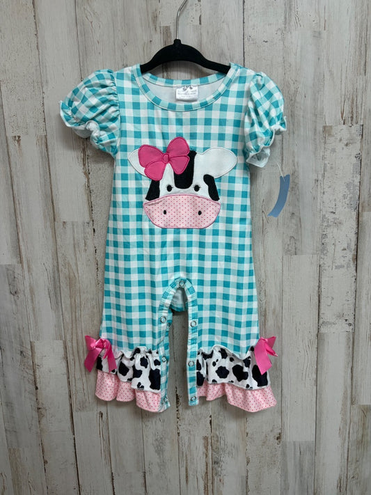 BLUE BOUTIQUE PLAID COW ROMPER, GIRLS 0/3M