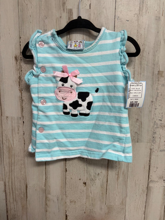 BLUE THREE SISTERS STRIPE COW TOP, GIRLS 12M