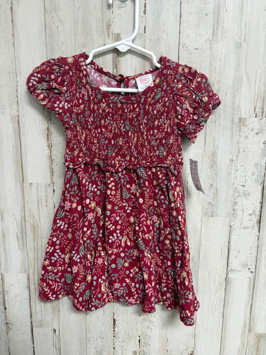 MAROON WONDER NATION FLORAL SMOCK DRESS, GIRLS 18M