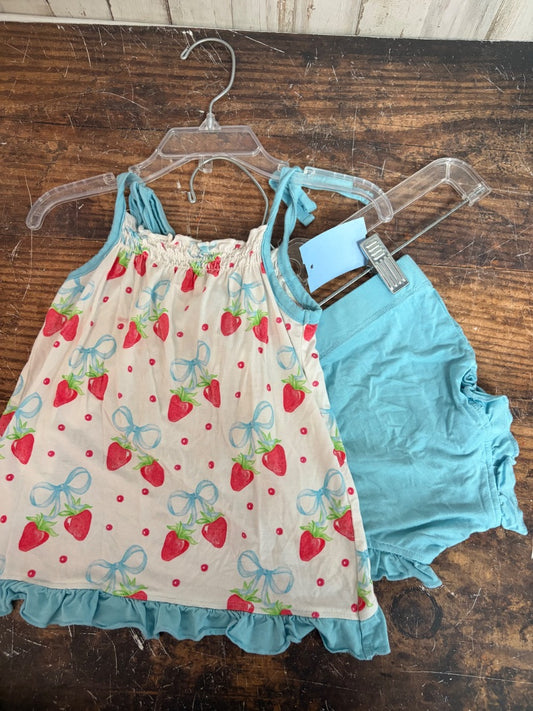 WHITE/BLUE SWEET BAY CLOTHING STRAWBERRY BOW 2PC SET, GIRLS 18/24M