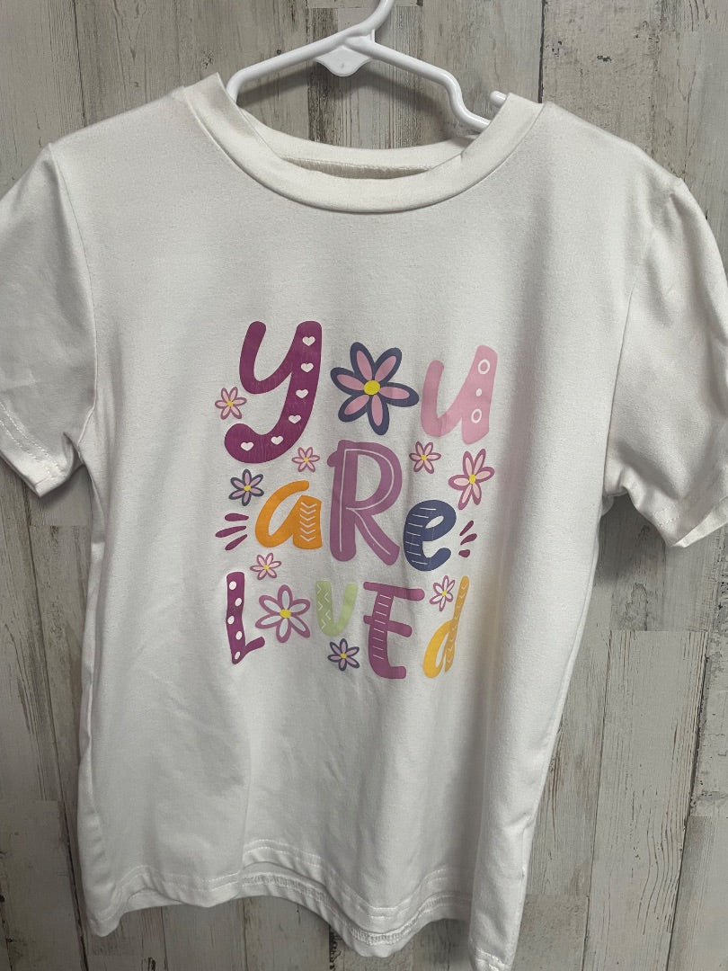 WHITE SHEIN YOU ARE LOVED TEE, GIRLS 6