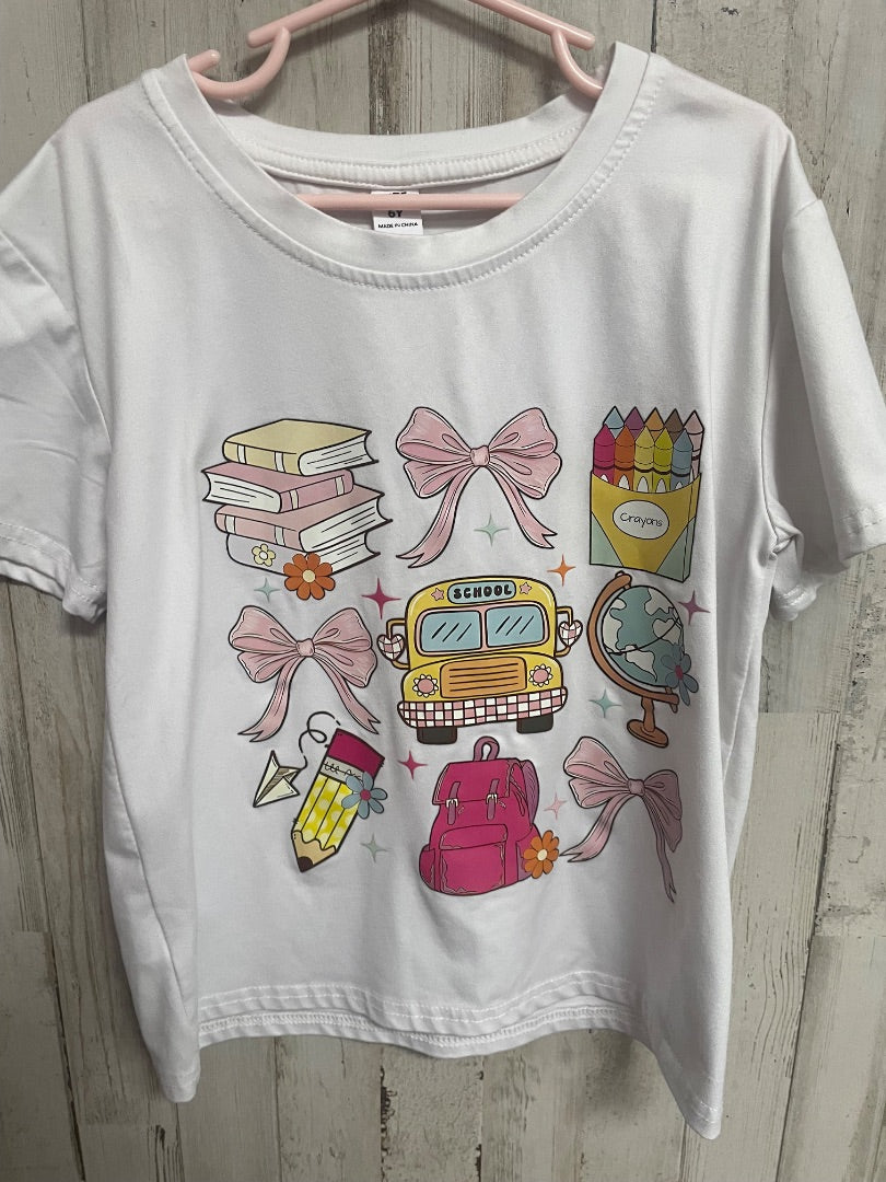 WHITE SHEIN SCHOOL PRINT TEE, GIRLS 6