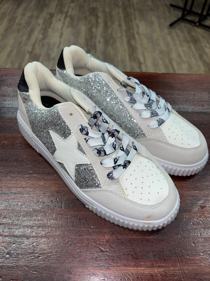 silver unknown Star lace sneakers, Shoes A11