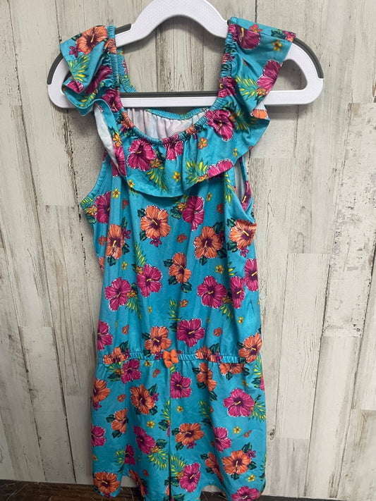 TEAL WONDER NATION FLORAL ROMPER, GIRLS 7/8