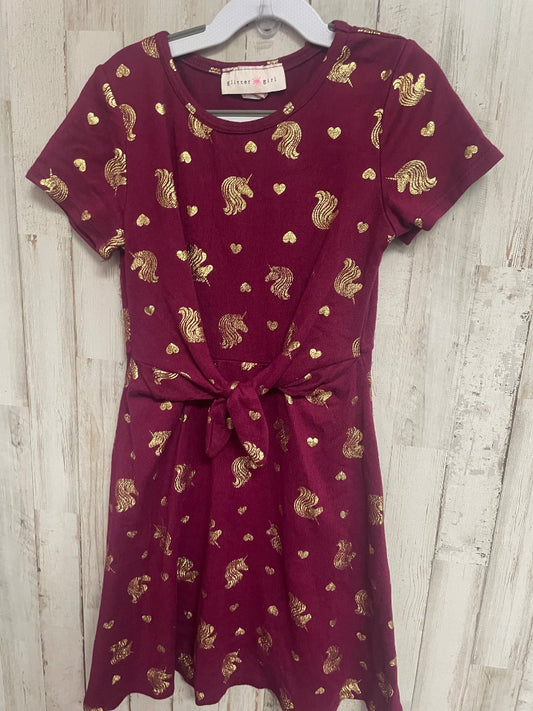 MAROON GLITTER GIRL UNICORN TIE DRESS, GIRLS 8