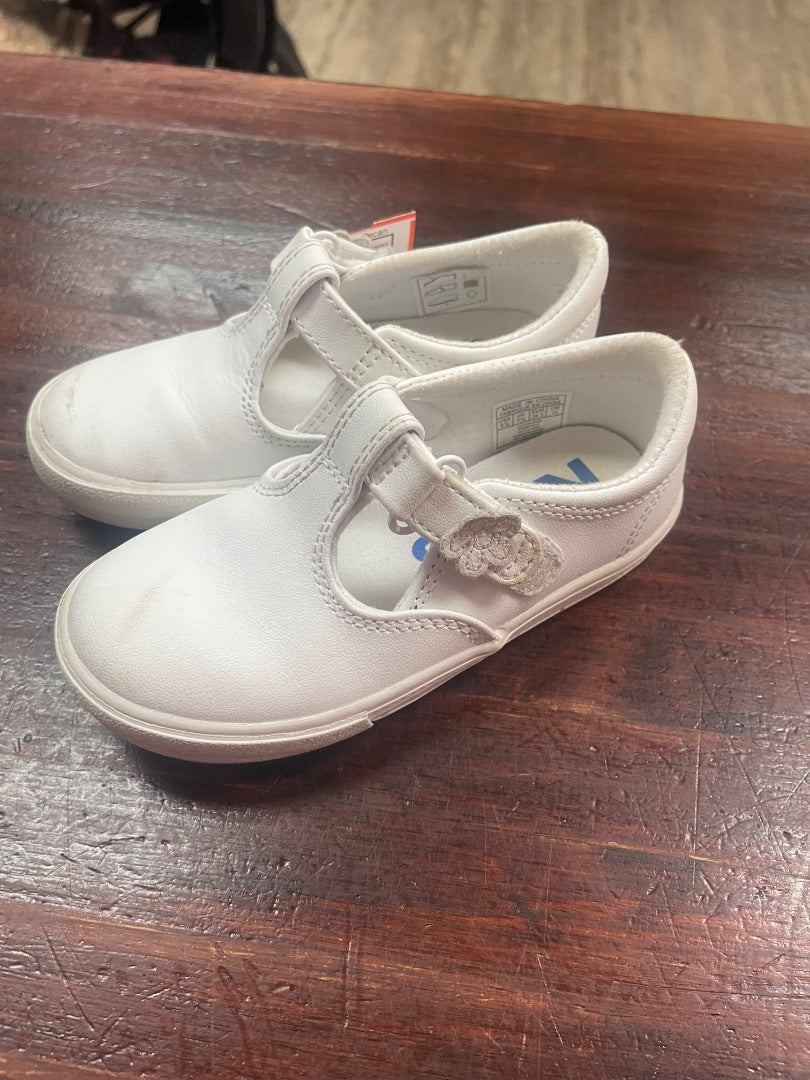 WHITE KEDS VELCRO LEATHER SNEAKERS, SHOES 8.5