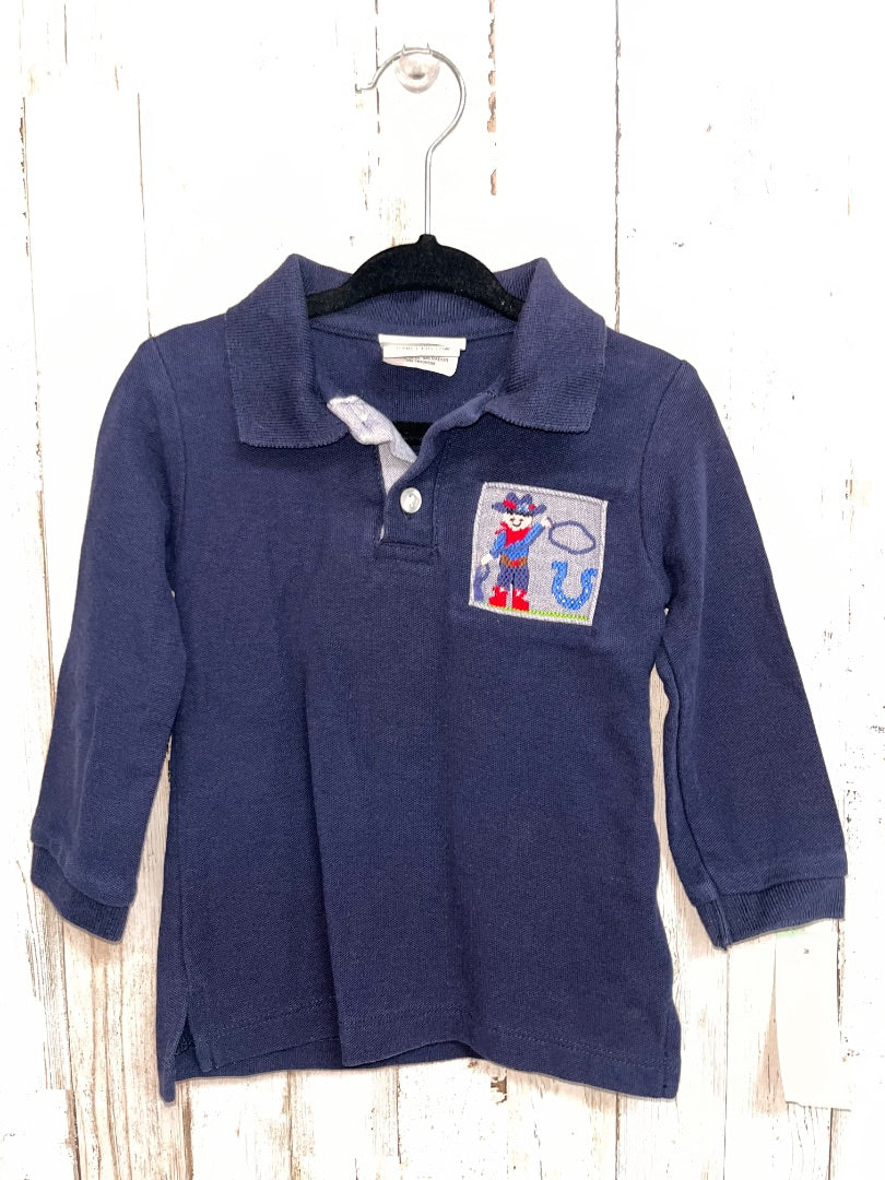 NAVY ZUCCINI COWBOY EMBROIDERED POLO, BOY 12M