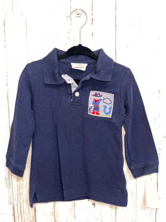 NAVY ZUCCINI COWBOY EMBROIDERED POLO, BOY 12M