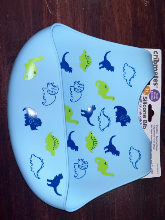BLUE CRIBMATES NEW DINO SILCONE BIB, BABY GEAR