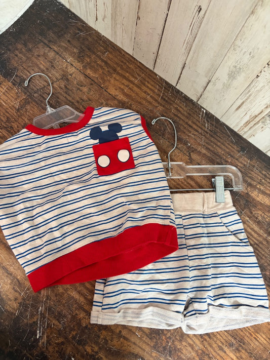 BEIGE/BLUE DISNEY STRIPE MICKEY SET, BOYS 18M