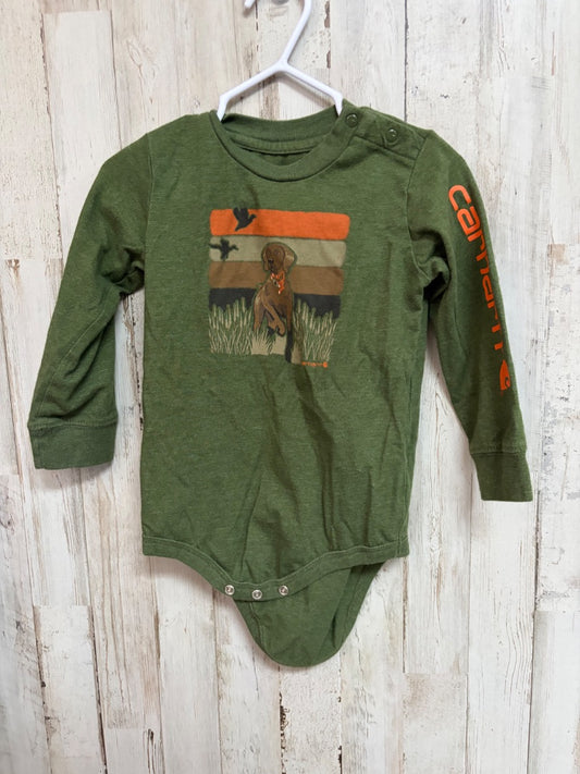 GREEN CARHARTT DOG ONESIE, BOYS 24M