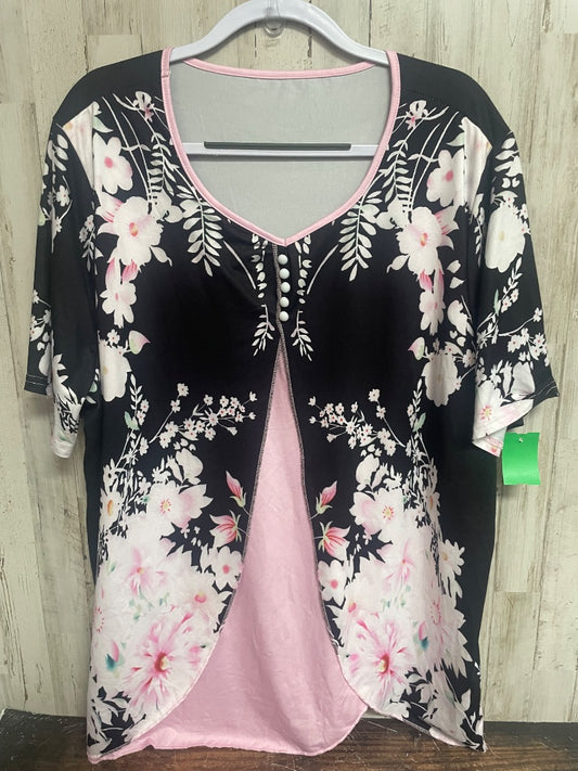 Black No brand Floral button top, Ladies 3X