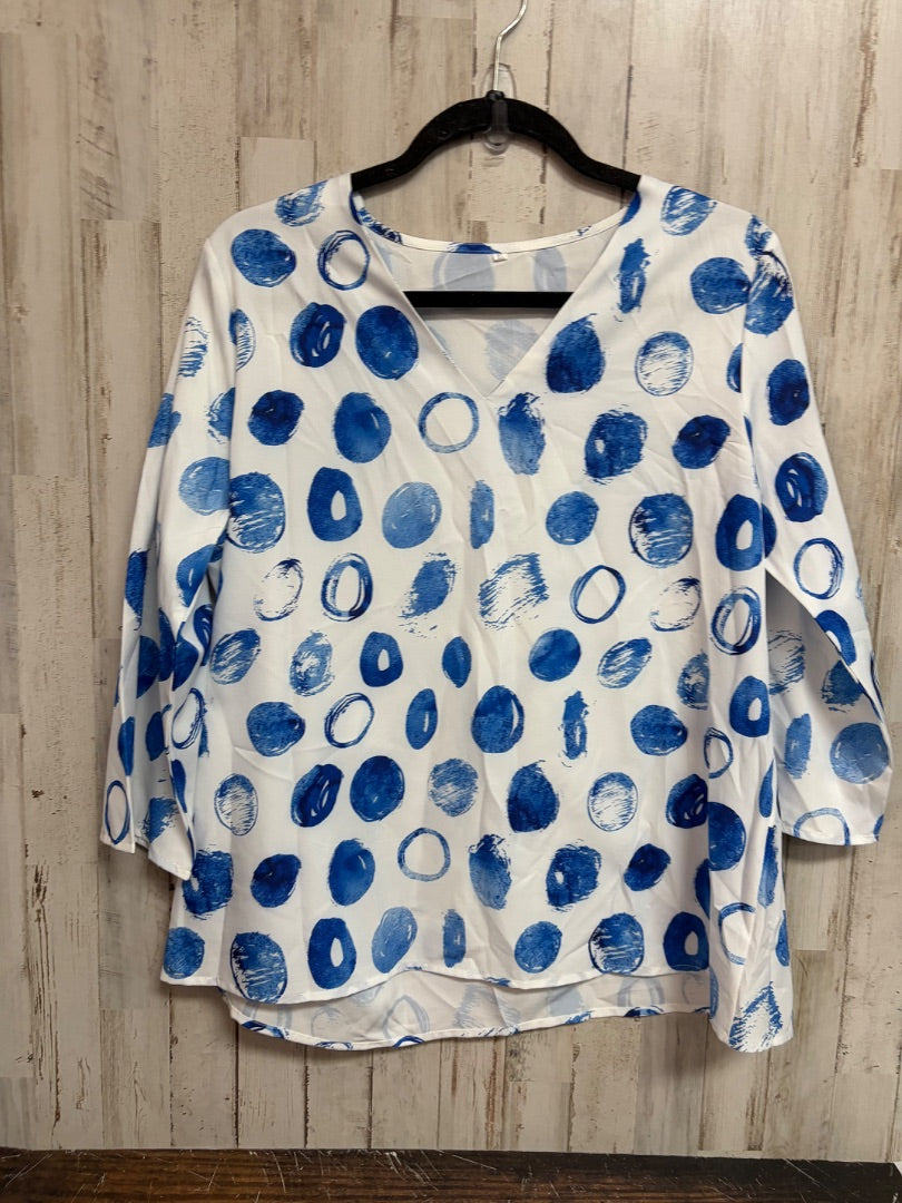 WHITE/BLUE  POLKA DOT TOP, LADIES XL