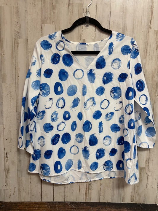 WHITE/BLUE  POLKA DOT TOP, LADIES XL