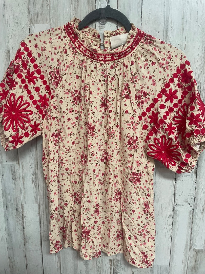 TAN SAVANNAH JANE EMBROIDERED SLEEVE FLORAL BLOUSE, LADIES S