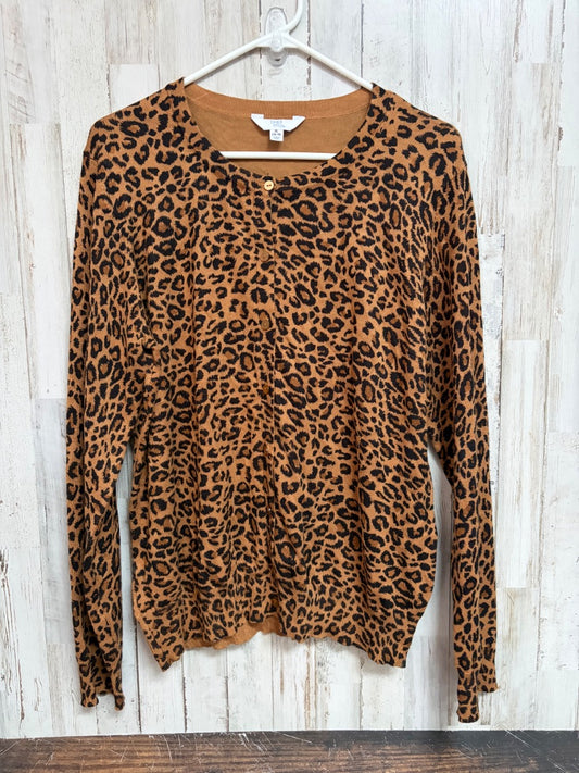 BROWN  CHEETAH BUTTON SWEATER, LADIES XL