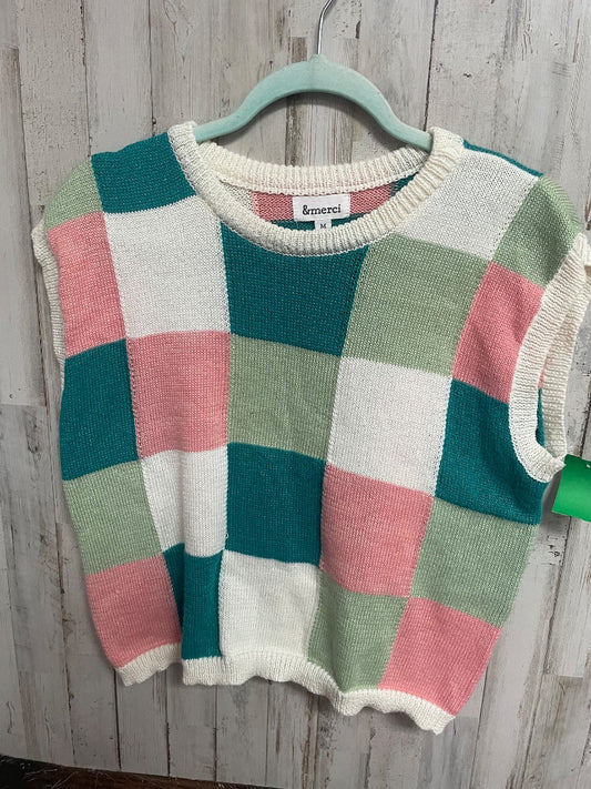 PINK/TEAL &MERCI CHECKERED KNIT VEST, LADIES M