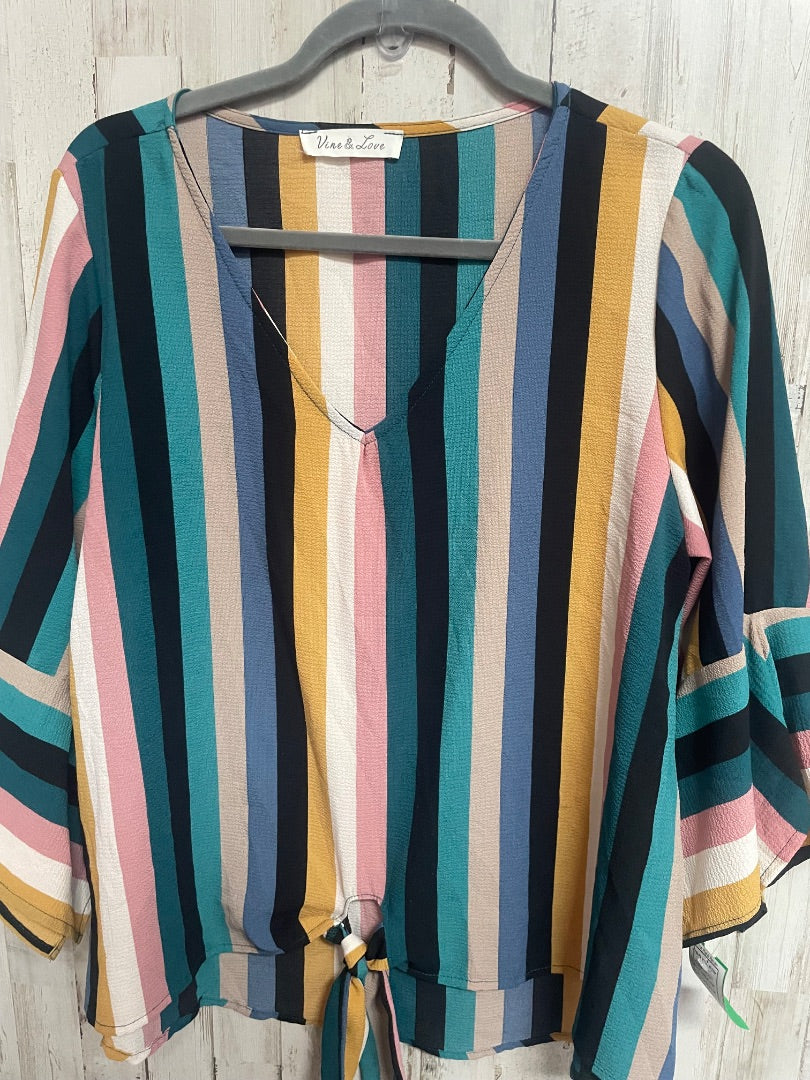 MULTI VINE & LOVE STRIPE V NECK TOP, LADIES M