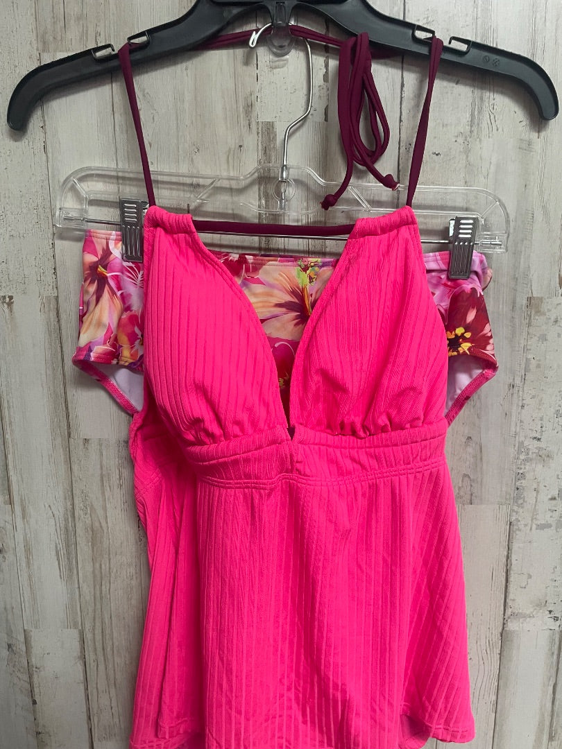PINK  2PC FLORAL/RIBBED SWIM, LADIES M