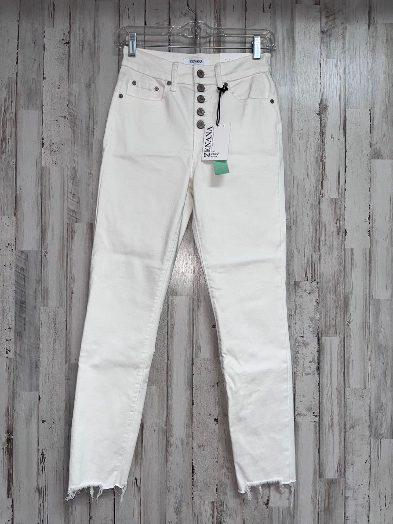 WHITE ZENANA NEW BUTTON FLY SKINNIES SZ 25, LADIES S
