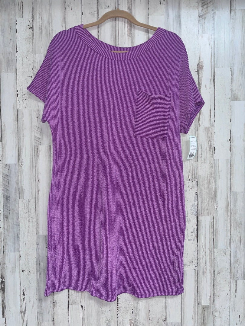 PURPLE ENTRO RIBBED POCKET T SHIRT DRESS, LADIES M