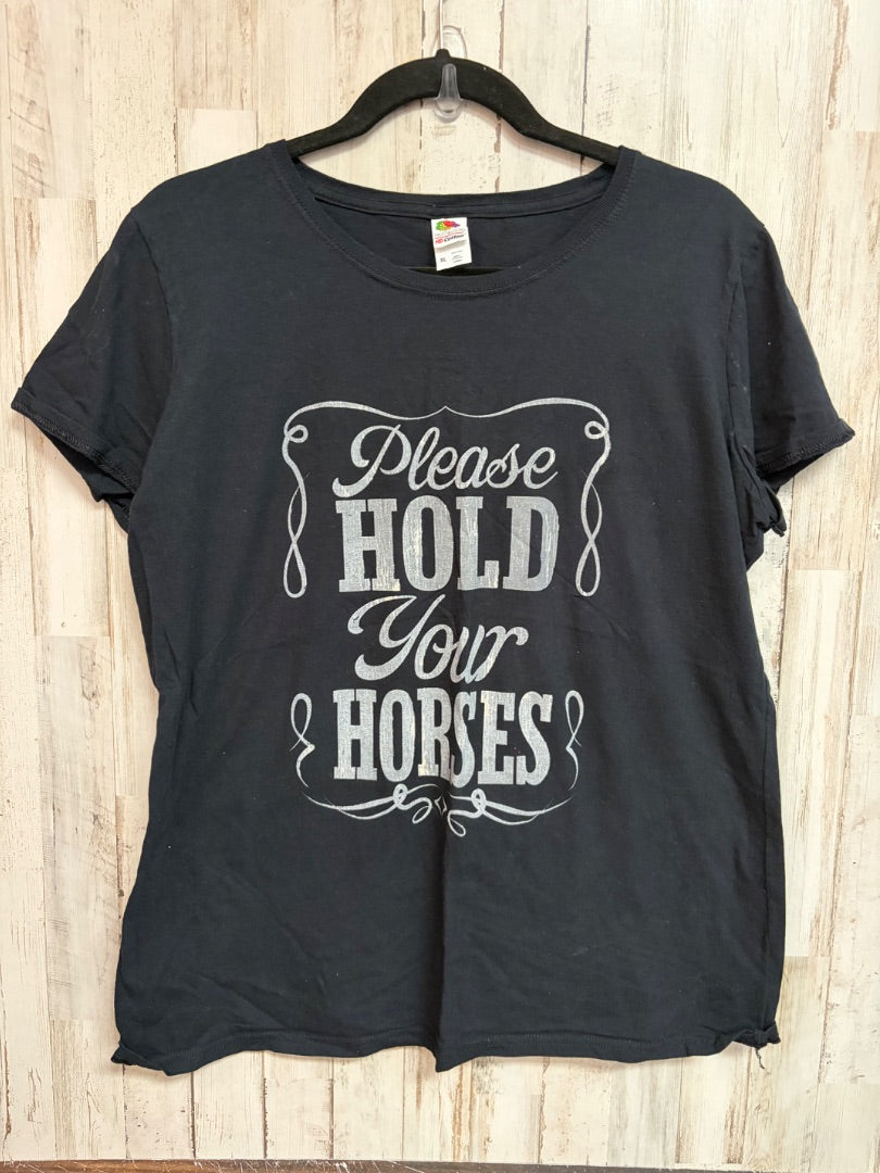 BLACK FRUIT OF THE LOOM HOLD YOUR HORSES TEE, LADIES XL