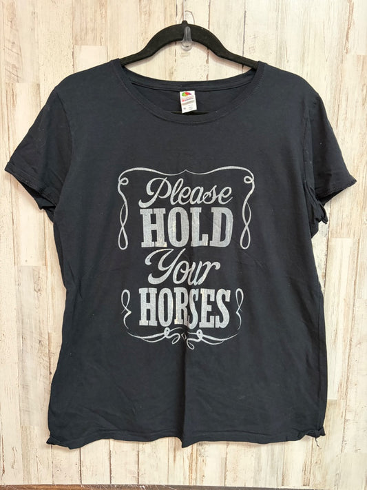 BLACK FRUIT OF THE LOOM HOLD YOUR HORSES TEE, LADIES XL