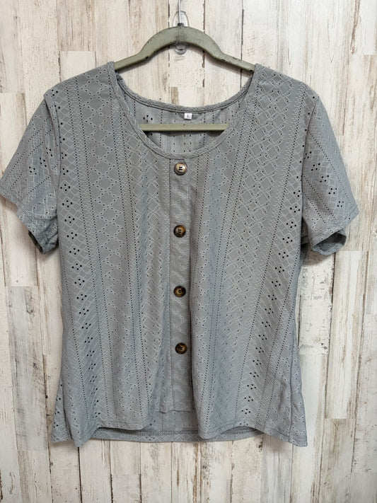 GREY  EYELIT BUTTON TOP, LADIES L