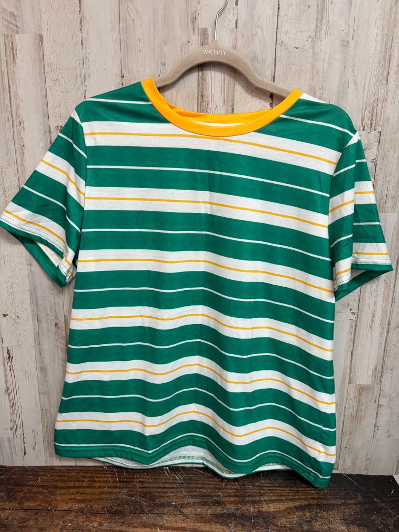 GREEN/YELLOW SHEIN STRIPE TOP, LADIES L