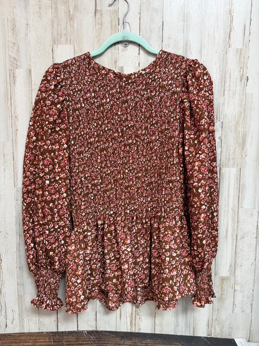 BROWN MOON ORCHID SMOCK FLORAL TOP, LADIES M