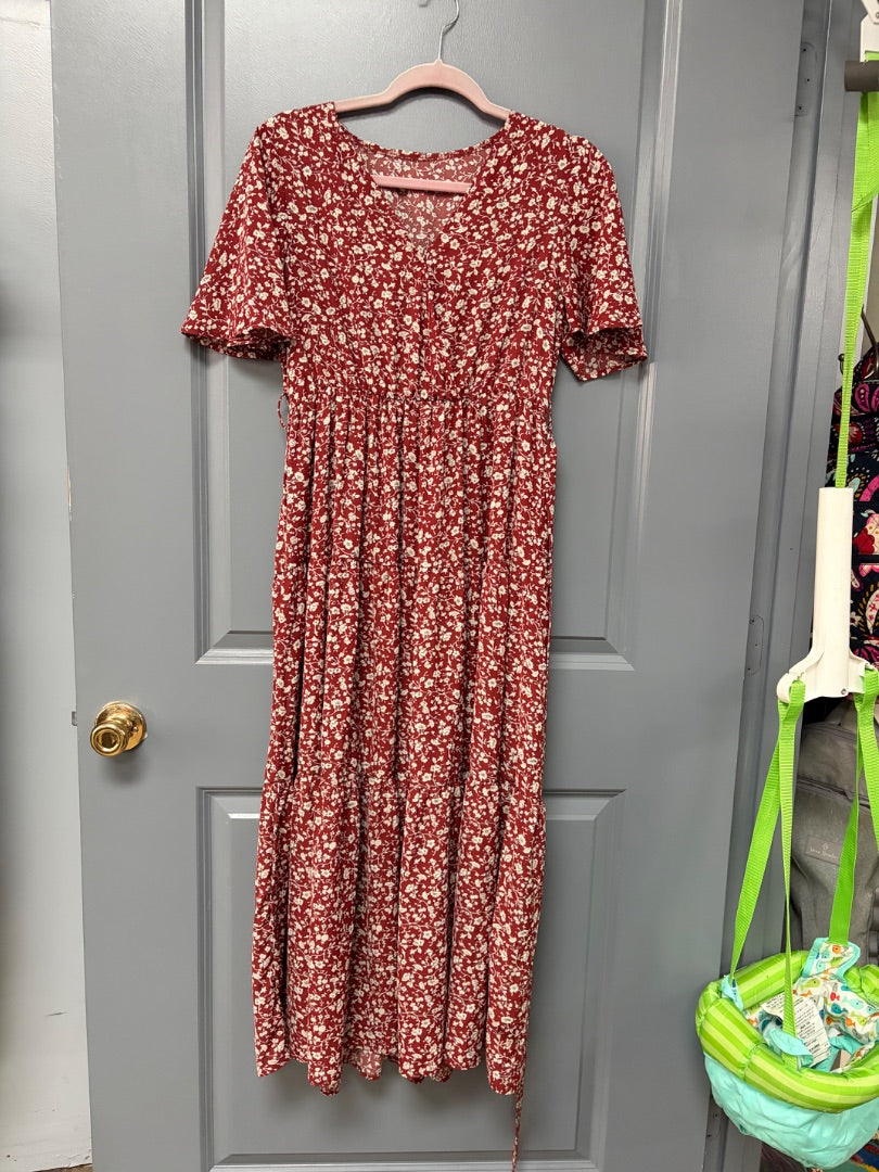 RUST SHEIN FLORAL MAXI DRESS, LADIES M