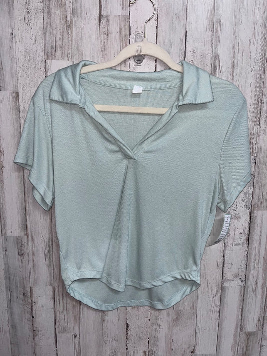 LIGHT GREEN OLD NAVY RIBBED COLLAR CROP TEE, LADIES L